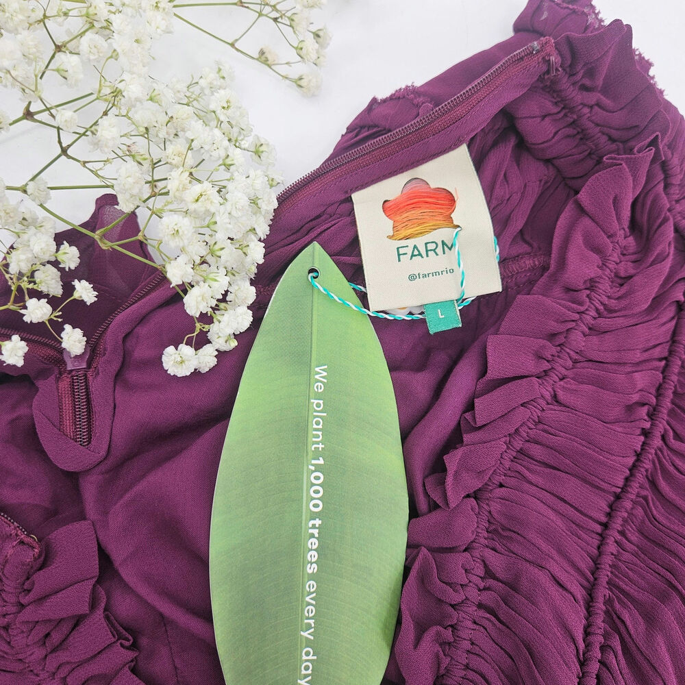 Farm Rio Chiffon Ruffled Blouse in Bordeaux Sz Large Eggplant Purple Peplum NEW - Picture 10 of 15